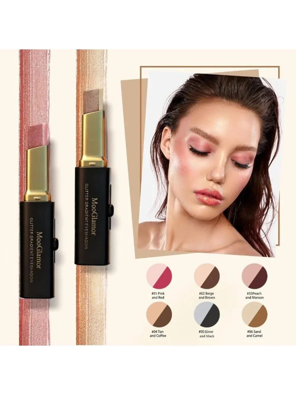 Glitter Eye Shadow Stick Set - 6 Pcs Shimmer Waterproof Long-Lasting Makeup Gift